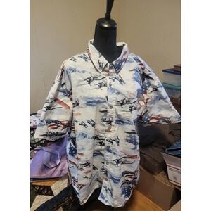 American Legend Bass Pro Shops Patriotic Flag & Planes Button Shirt Mens 3XL
